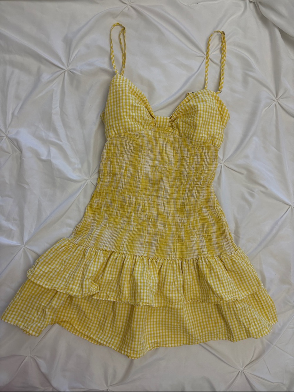 Zara Yellow Gingham Smocked Ruffle Mini Dress - Picture 4 of 5